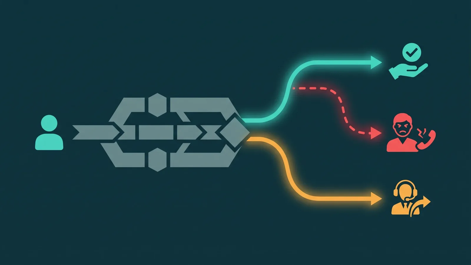 IVR call flow showing the split between callers contained in self-service and callers transferred to an agent